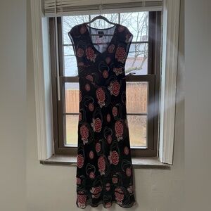 INC International Concepts Black Midi Dress with Red Carnation Design